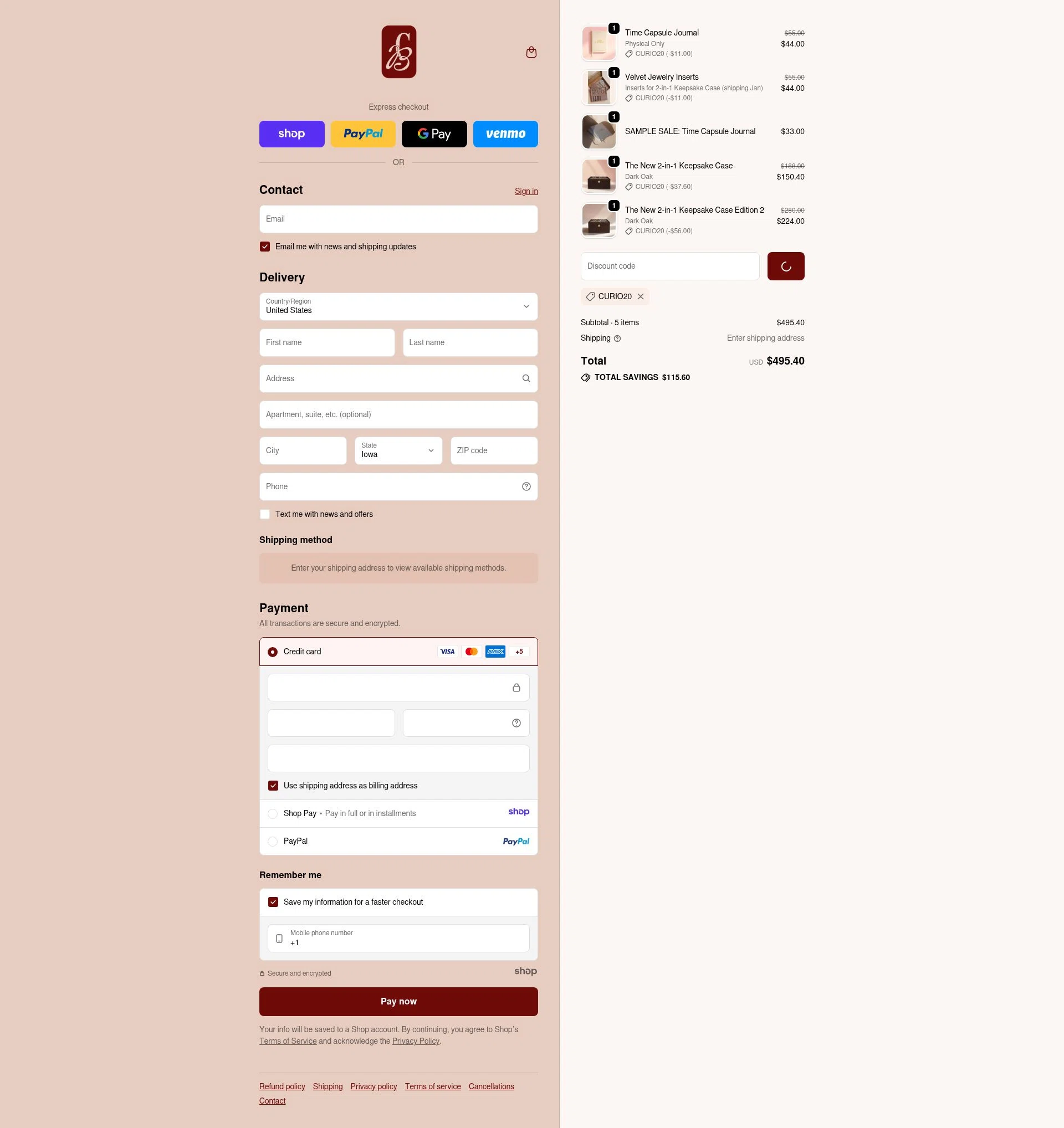 Curio Blvd checkout page showing Curio Blvd promo code box | Screenshot taken by SimplyCodes community member on Dec 18, 2025