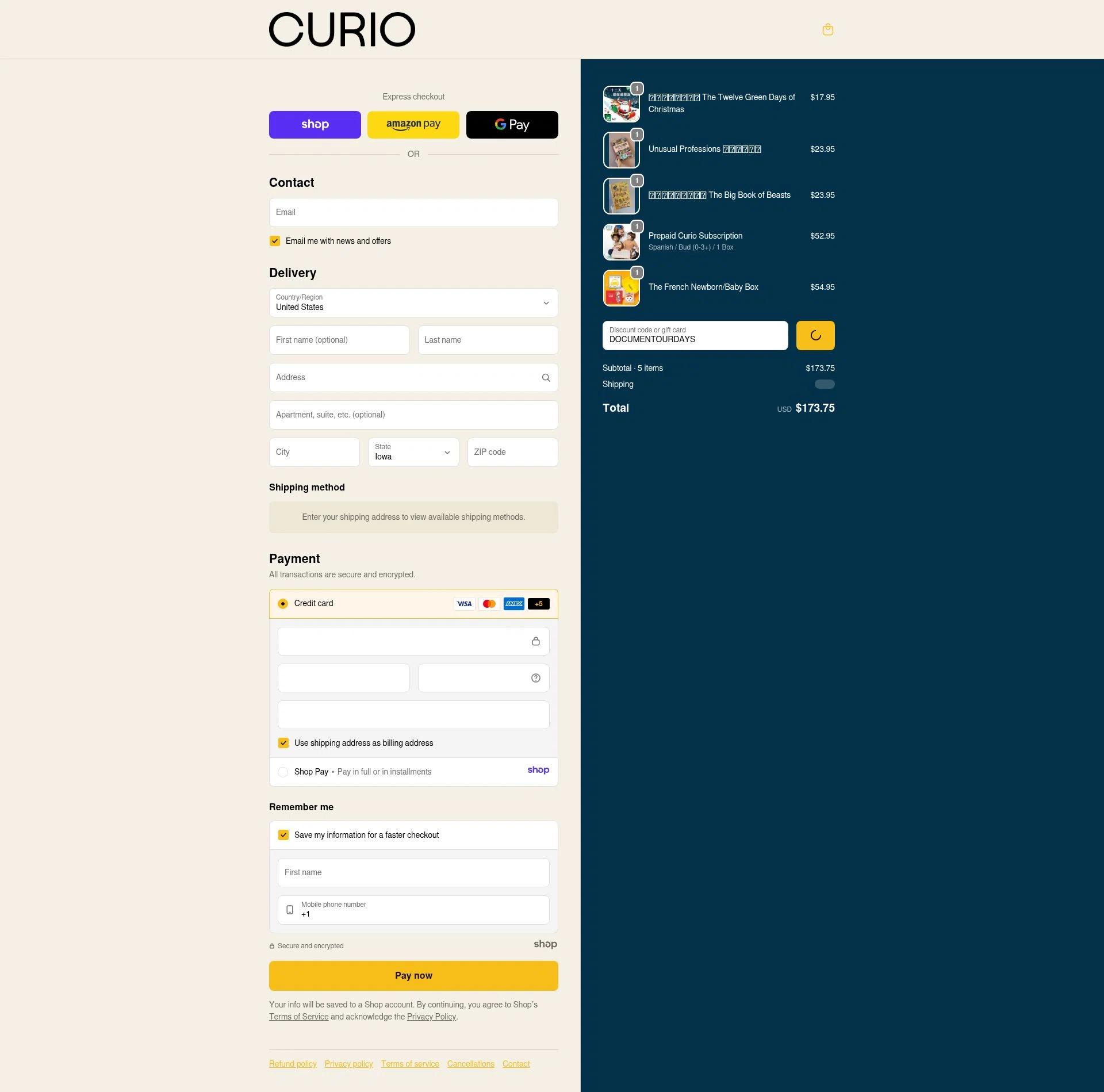 Curio Books checkout page showing Curio Books promo code box | Screenshot taken by SimplyCodes community member on Jan 8, 2026