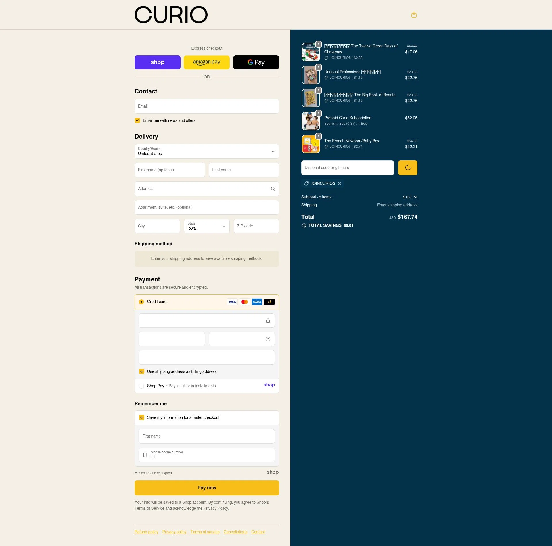 Curio Books checkout page showing Curio Books promo code box | Screenshot taken by SimplyCodes community member on Dec 29, 2025