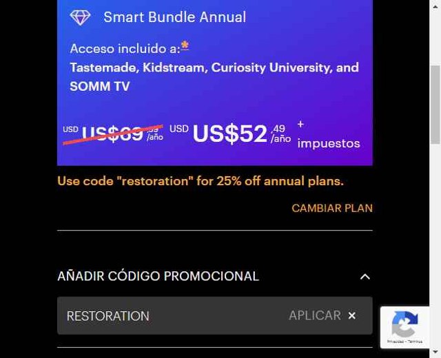 CuriosityStream checkout page showing CuriosityStream promo code box | Screenshot taken by SimplyCodes community member on Apr 27, 2025