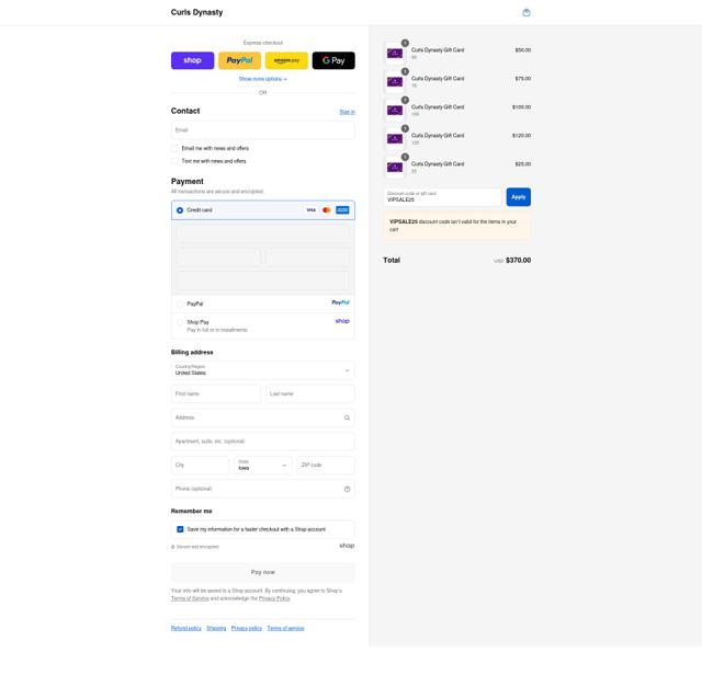 Curls Dynasty checkout page showing Curls Dynasty discount code box | Screenshot taken by SimplyCodes community member on Sep 12, 2025