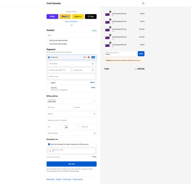 Curls Dynasty checkout page showing Curls Dynasty discount code box | Screenshot taken by SimplyCodes community member on Sep 12, 2025