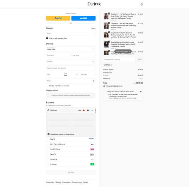 CurlyMe Hair checkout page showing CurlyMe Hair discount code box | Screenshot taken by SimplyCodes community member on Sep 11, 2025
