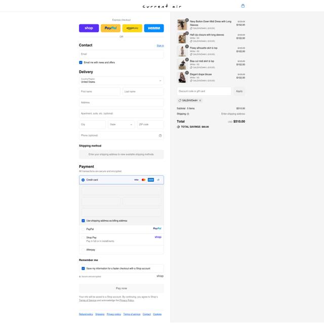 Current Air checkout page showing Current Air promo code box | Screenshot taken by SimplyCodes community member on Sep 11, 2025