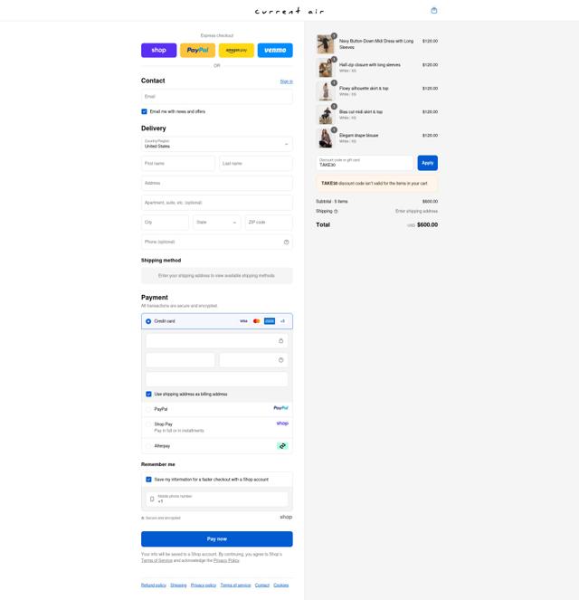 Current Air checkout page showing Current Air promo code box | Screenshot taken by SimplyCodes community member on Sep 11, 2025