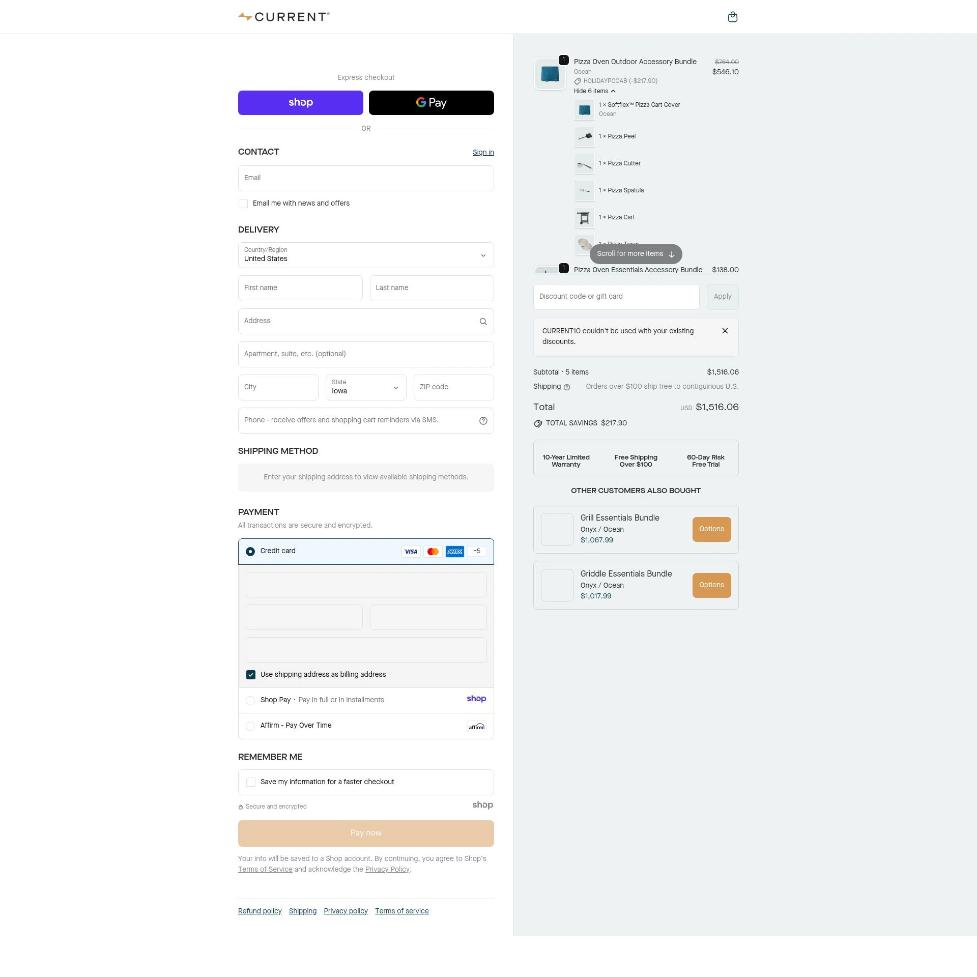 Current Backyard checkout page showing Current Backyard promo code box | Screenshot taken by SimplyCodes community member on Dec 20, 2025