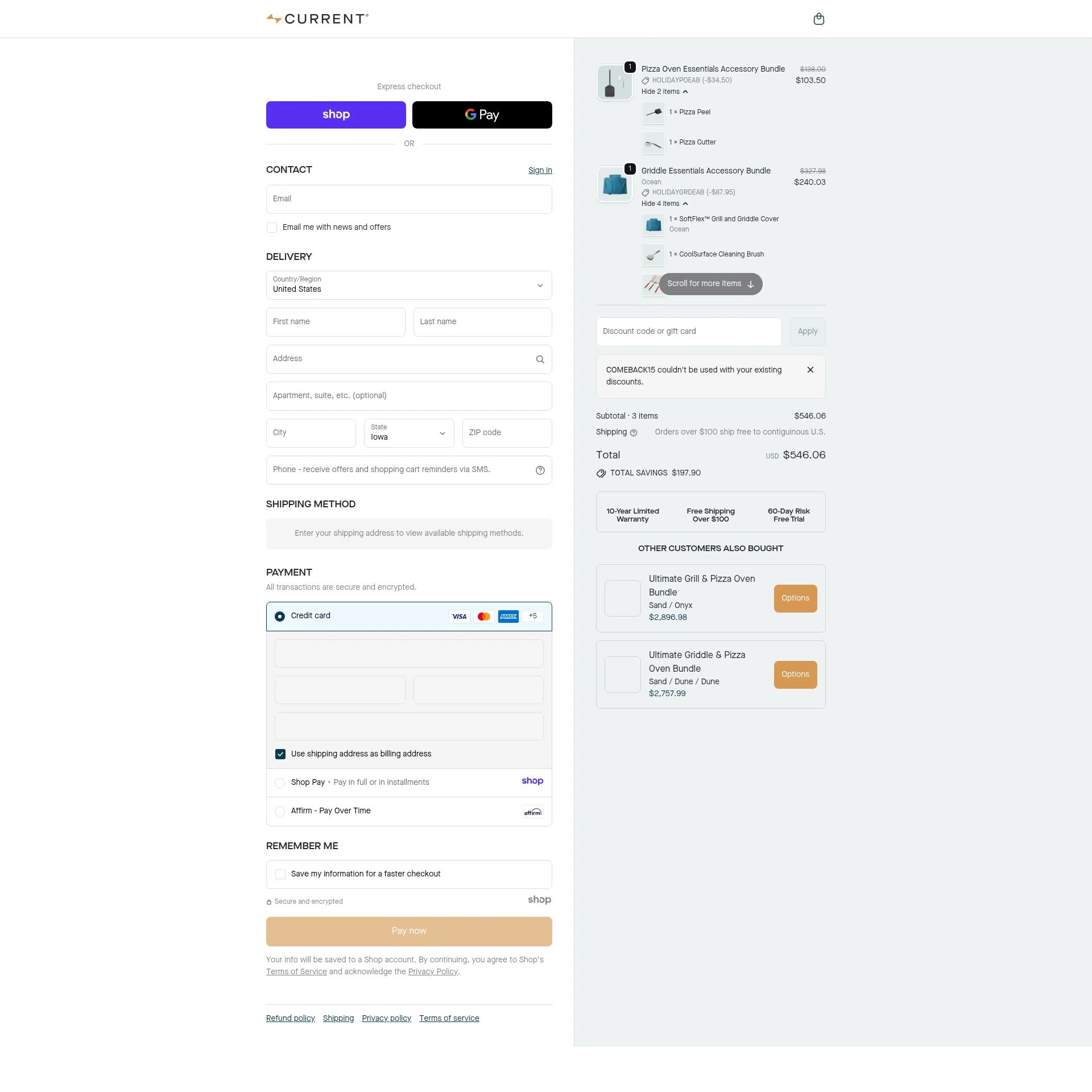 Current Backyard checkout page showing Current Backyard promo code box | Screenshot taken by SimplyCodes community member on Dec 25, 2025