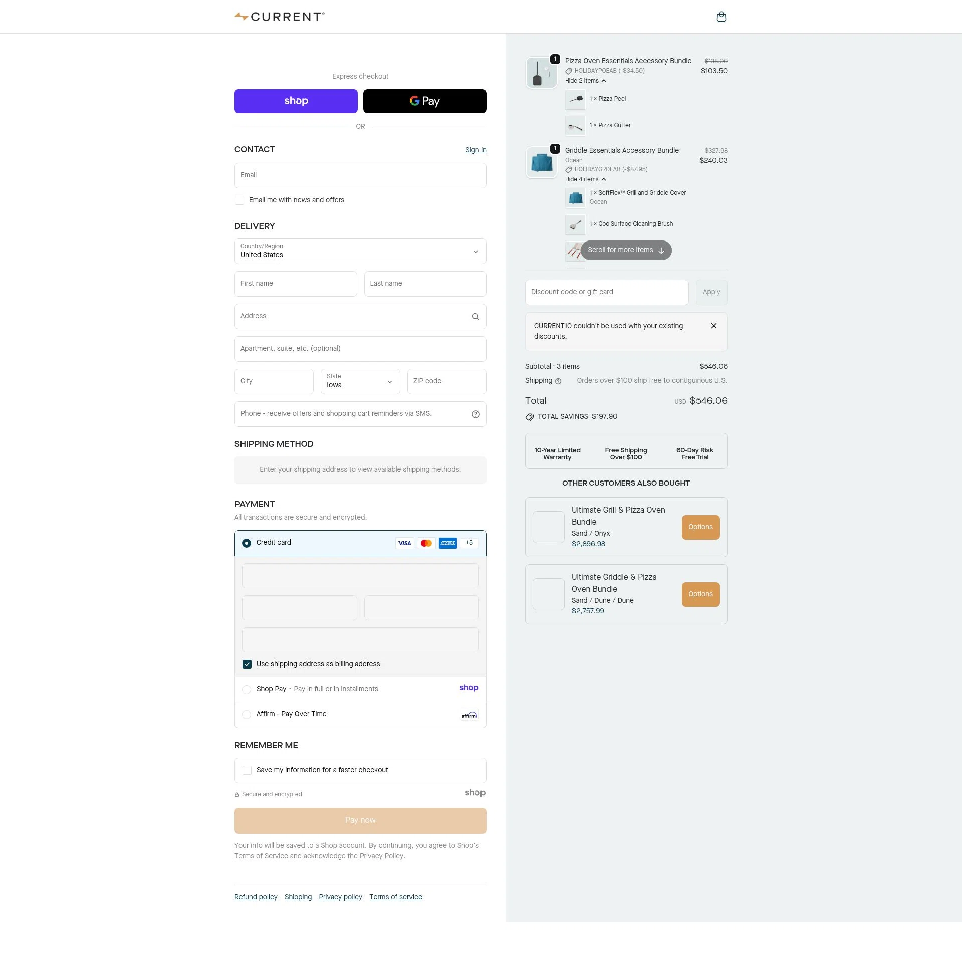 Current Backyard checkout page showing Current Backyard promo code box | Screenshot taken by SimplyCodes community member on Dec 25, 2025