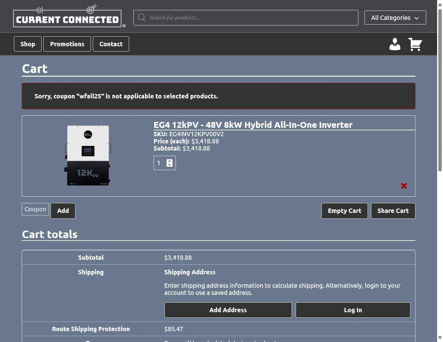 Current Connected checkout page showing Current Connected coupon code box | Screenshot taken by SimplyCodes community member on Oct 6, 2025