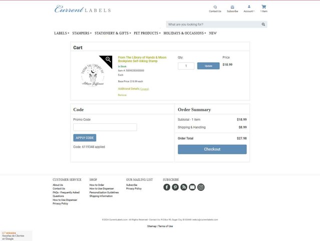 Current Labels checkout page showing Current Labels promo code box | Screenshot taken by SimplyCodes community member on Aug 28, 2025