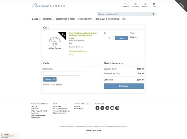 Current Labels checkout page showing Current Labels promo code box | Screenshot taken by SimplyCodes community member on Aug 24, 2025