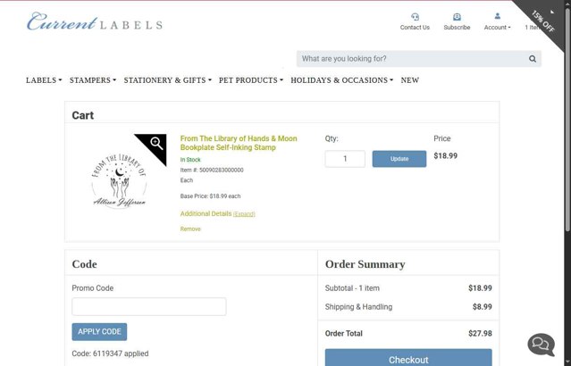 Current Labels checkout page showing Current Labels promo code box | Screenshot taken by SimplyCodes community member on Sep 7, 2025