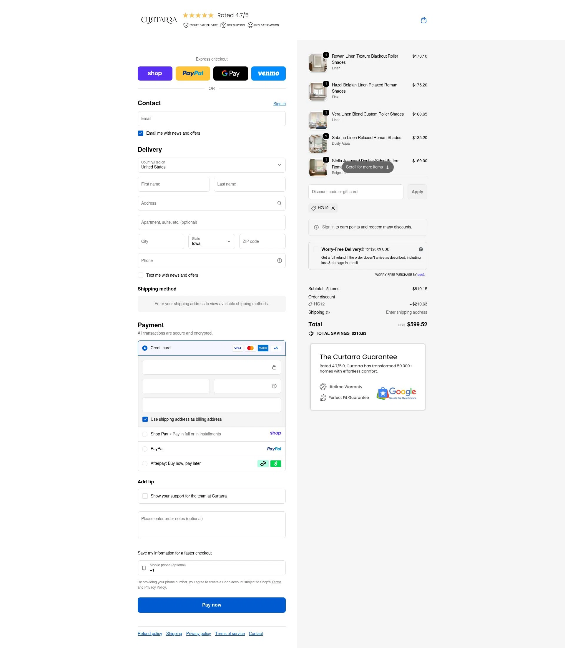 Curtarra checkout page showing Curtarra discount code box | Screenshot taken by SimplyCodes community member on Jan 10, 2026