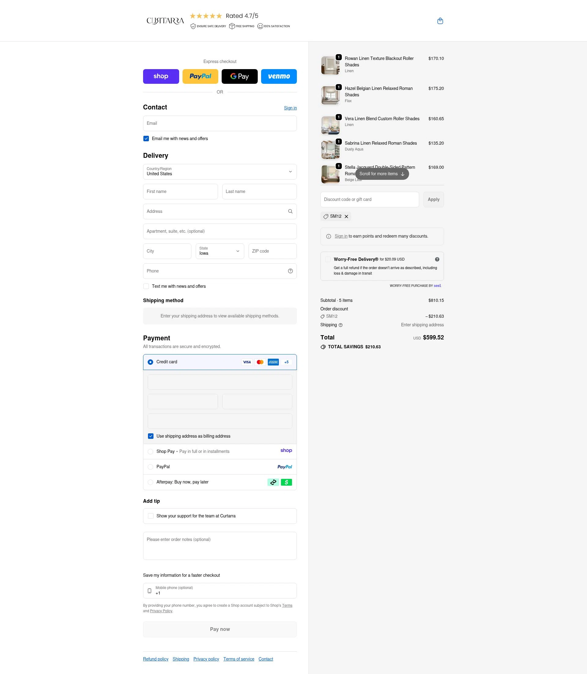 Curtarra checkout page showing Curtarra discount code box | Screenshot taken by SimplyCodes community member on Jan 10, 2026