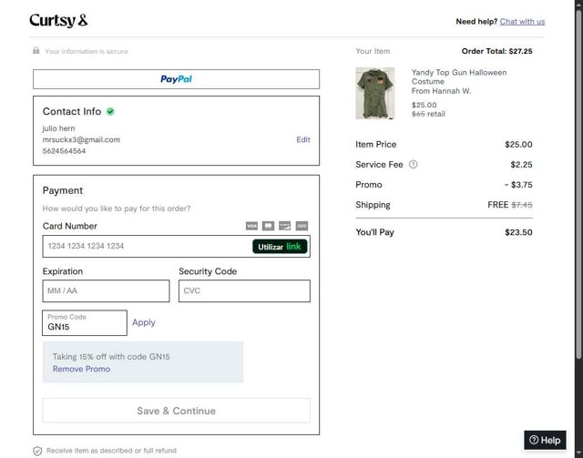 Curtsy checkout page showing Curtsy promo code box | Screenshot taken by SimplyCodes community member on Jul 26, 2025