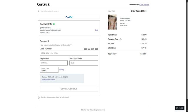 Curtsy checkout page showing Curtsy promo code box | Screenshot taken by SimplyCodes community member on Jul 29, 2025