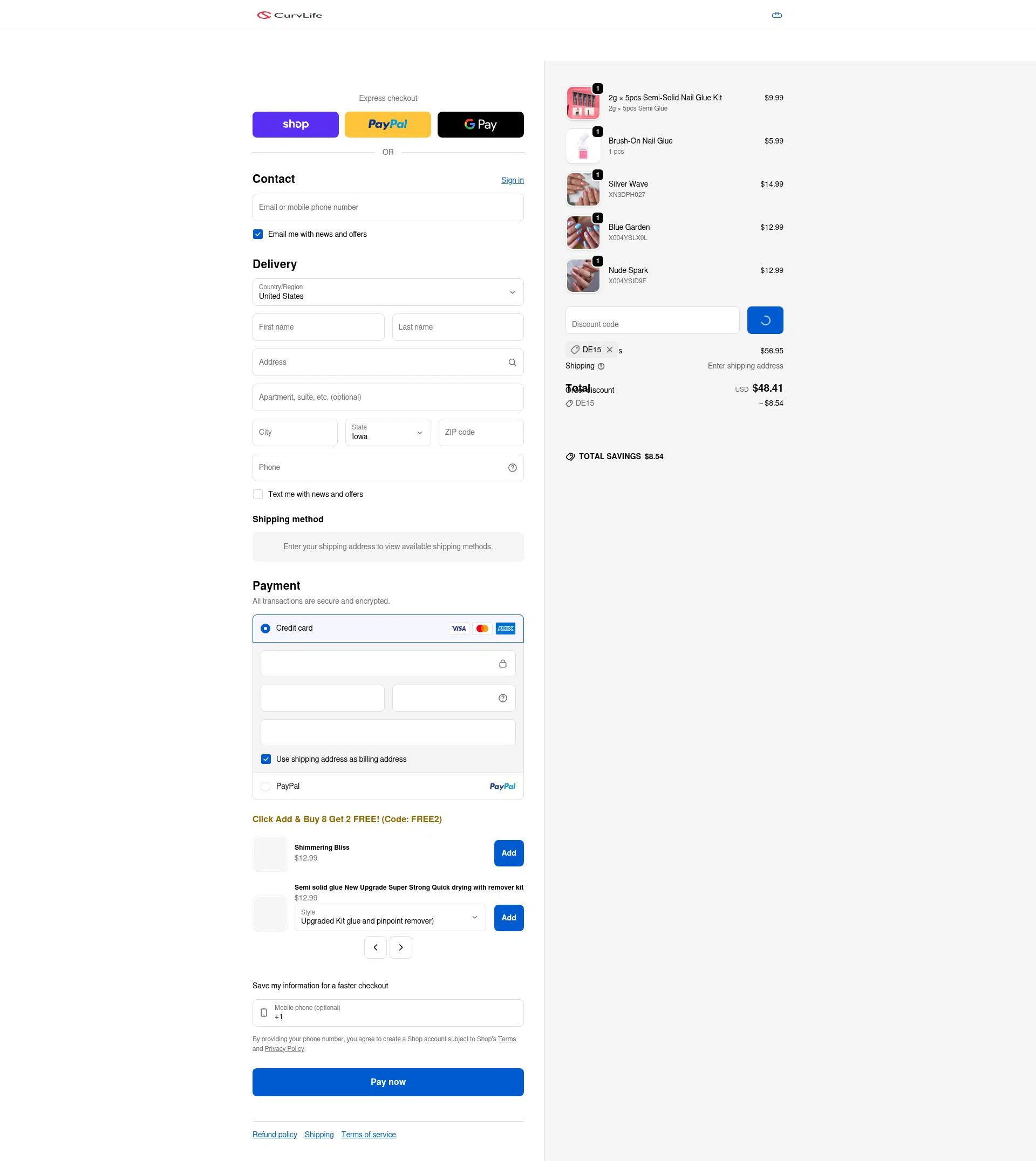 CurvLife checkout page showing CurvLife discount code box | Screenshot taken by SimplyCodes community member on Feb 18, 2026