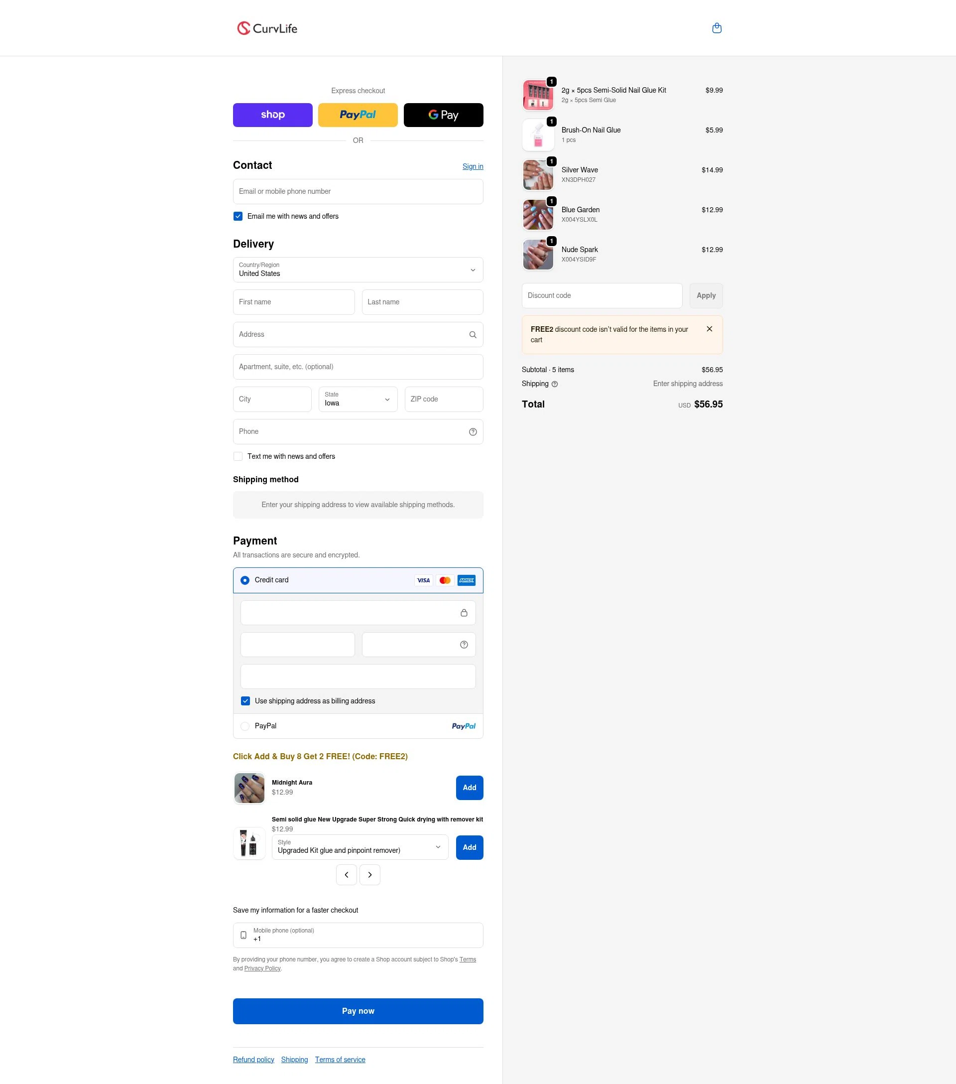 CurvLife checkout page showing CurvLife discount code box | Screenshot taken by SimplyCodes community member on Feb 18, 2026