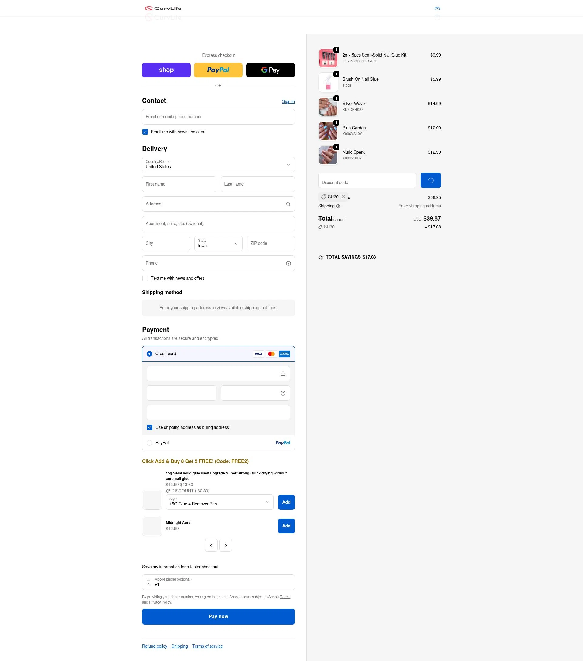 CurvLife checkout page showing CurvLife discount code box | Screenshot taken by SimplyCodes community member on Feb 18, 2026