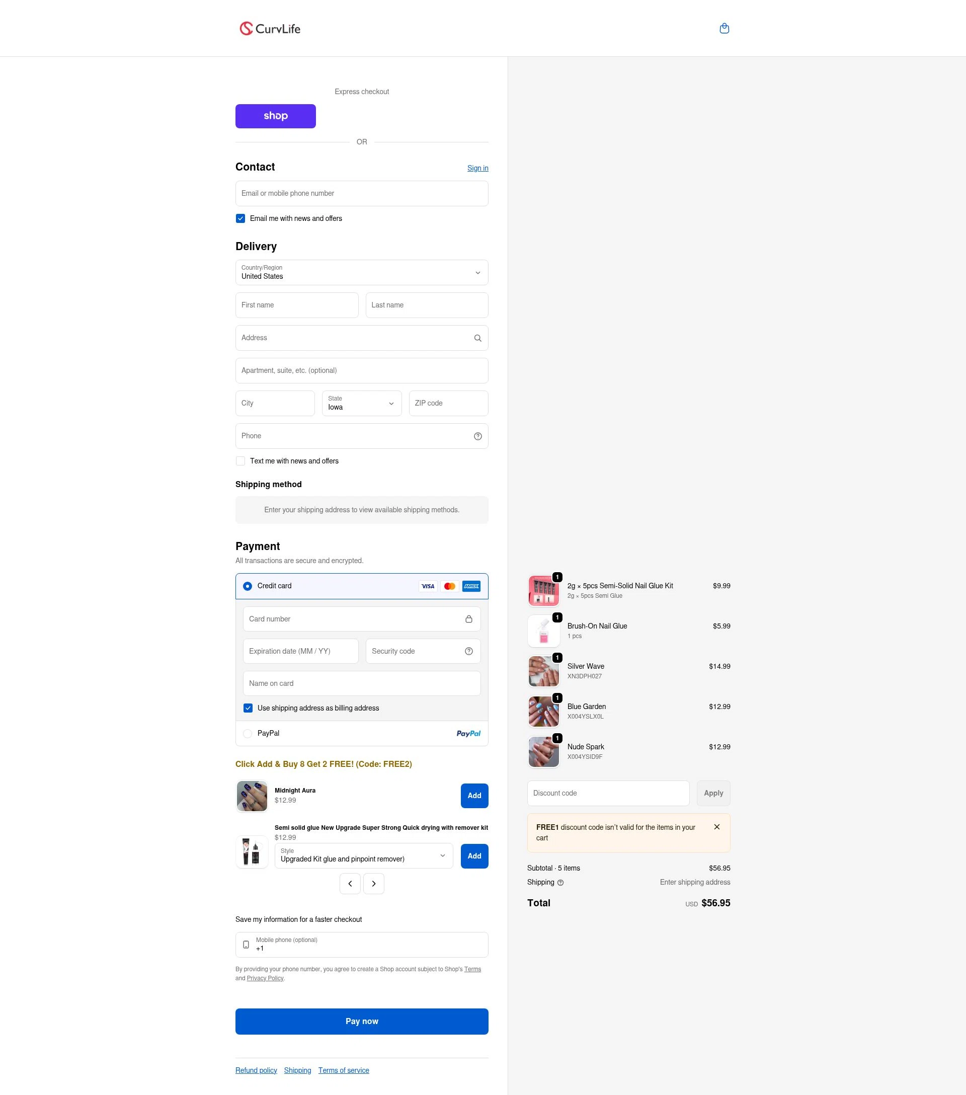 CurvLife checkout page showing CurvLife discount code box | Screenshot taken by SimplyCodes community member on Feb 18, 2026