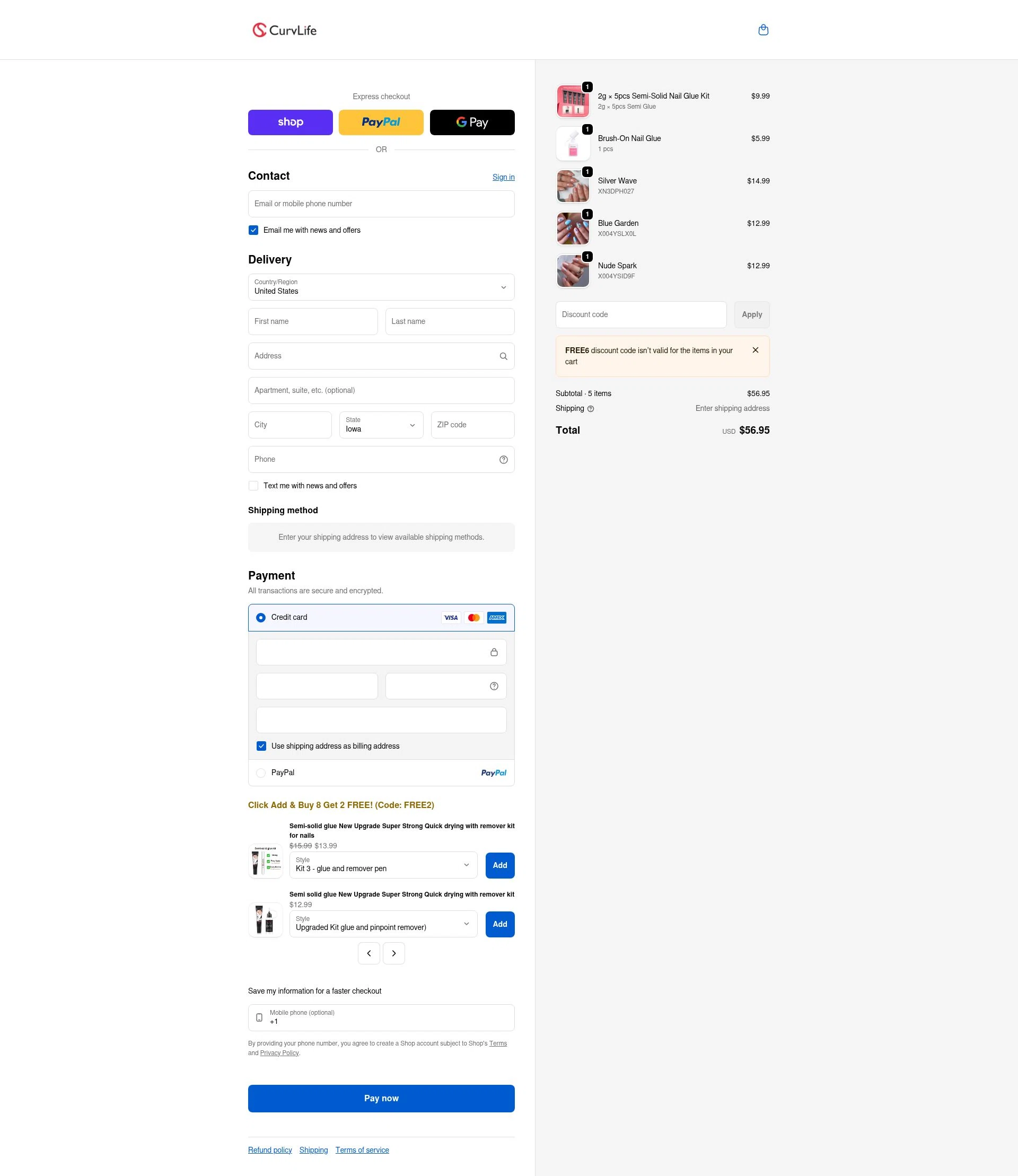 CurvLife checkout page showing CurvLife discount code box | Screenshot taken by SimplyCodes community member on Feb 18, 2026