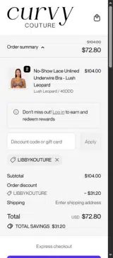 Curvy Couture coupon verification screenshot