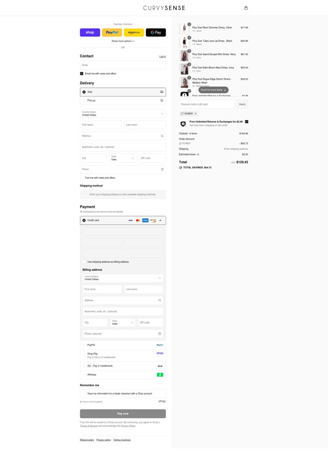 Curvy Sense checkout page showing Curvy Sense coupon code box | Screenshot taken by SimplyCodes community member on Aug 28, 2025