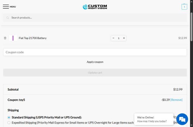 Custom Night Vision checkout page showing Custom Night Vision coupon code box | Screenshot taken by SimplyCodes community member on Aug 21, 2025