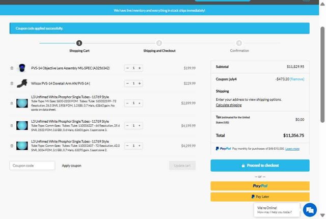 Custom Night Vision checkout page showing Custom Night Vision coupon code box | Screenshot taken by SimplyCodes community member on Aug 21, 2025