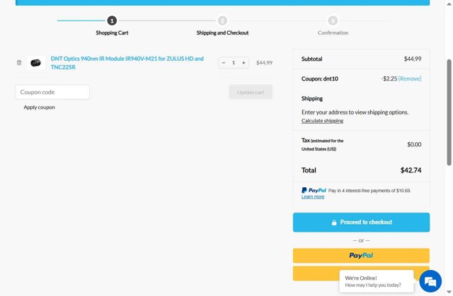 Custom Night Vision checkout page showing Custom Night Vision coupon code box | Screenshot taken by SimplyCodes community member on Aug 12, 2025