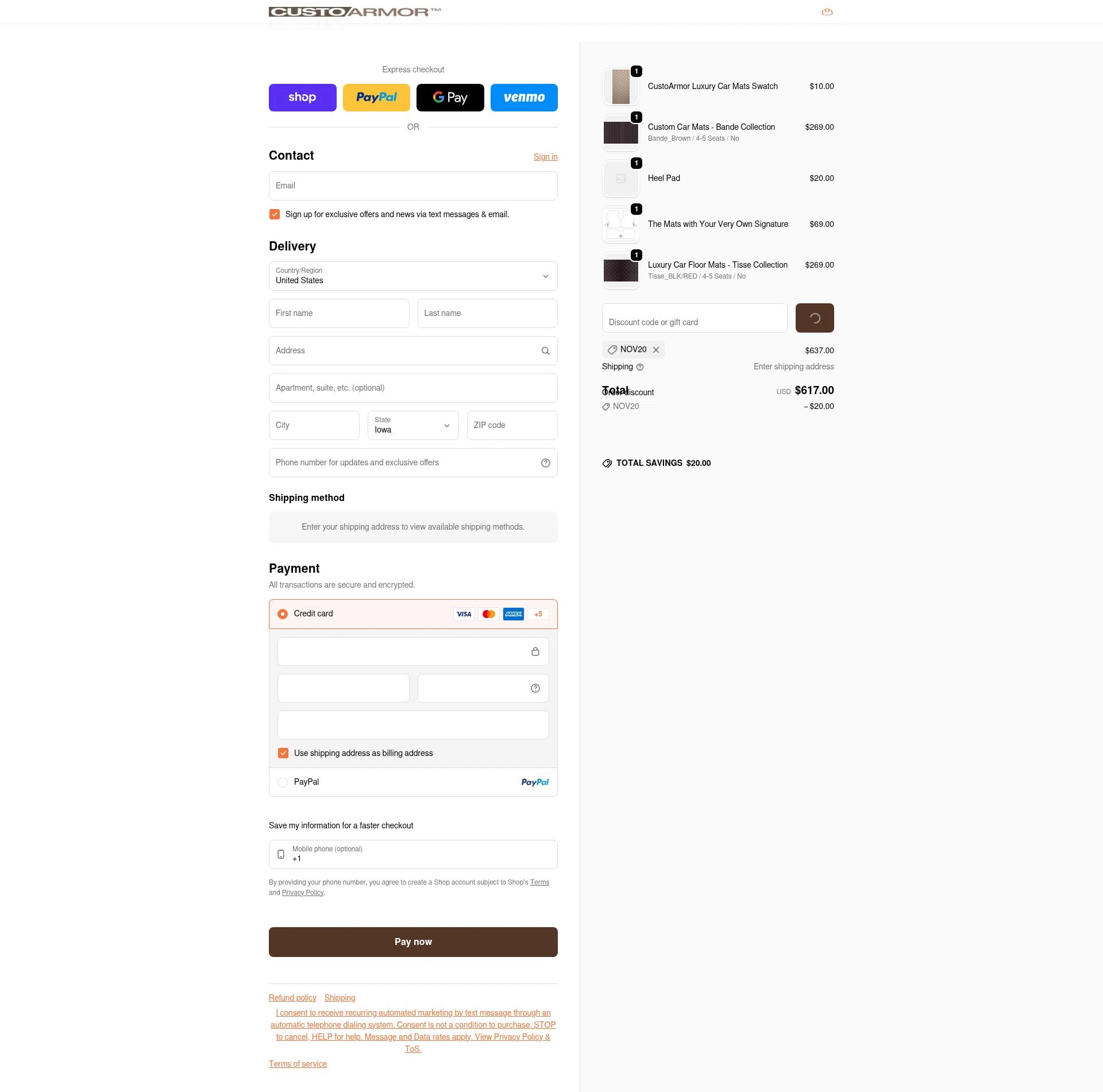 CustoArmor checkout page showing CustoArmor promo code box | Screenshot taken by SimplyCodes community member on Feb 17, 2026