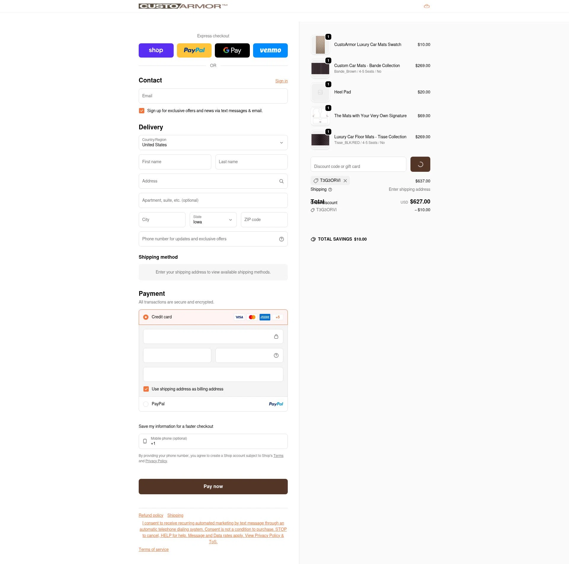 CustoArmor checkout page showing CustoArmor promo code box | Screenshot taken by SimplyCodes community member on Feb 17, 2026