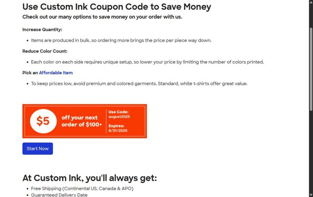Custom Ink checkout page showing Custom Ink promo code box | Screenshot taken by SimplyCodes community member on Aug 8, 2025