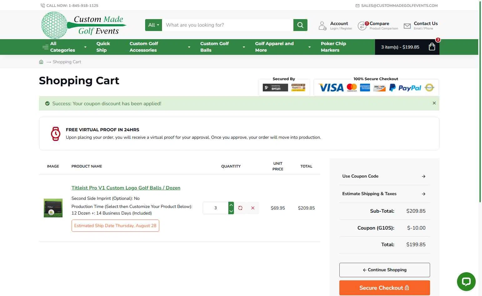Custom Made Golf Events checkout page showing Custom Made Golf Events coupon code box | Screenshot taken by SimplyCodes community member on Aug 8, 2025
