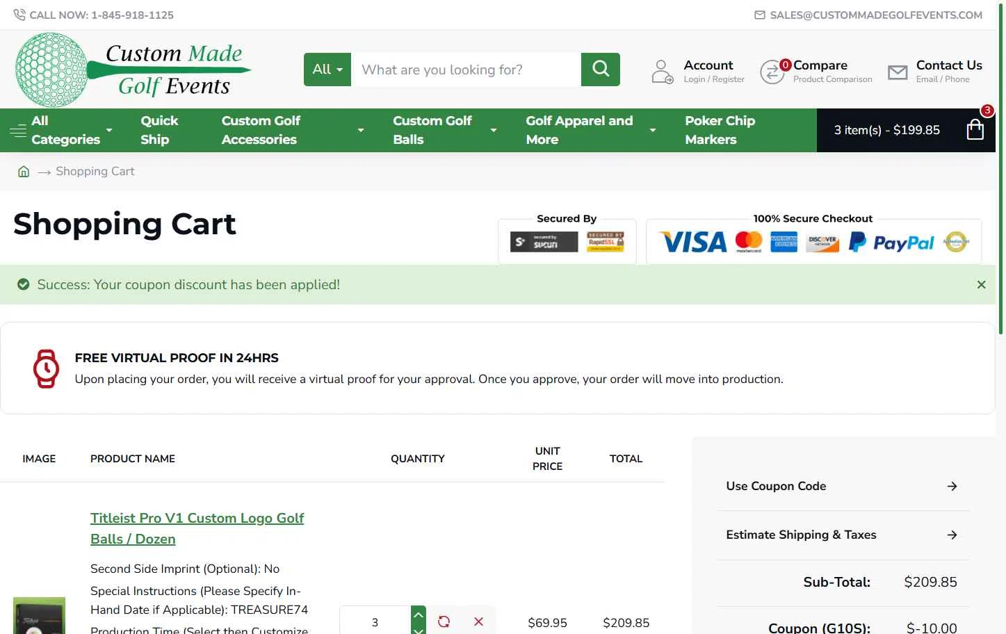 Custom Made Golf Events checkout page showing Custom Made Golf Events coupon code box | Screenshot taken by SimplyCodes community member on Jul 10, 2025