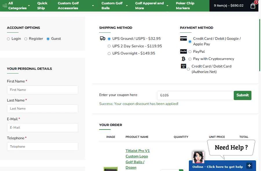 Custom Made Golf Events checkout page showing Custom Made Golf Events coupon code box | Screenshot taken by SimplyCodes community member on Jul 21, 2025
