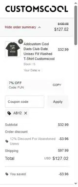 Customscool coupon verification screenshot