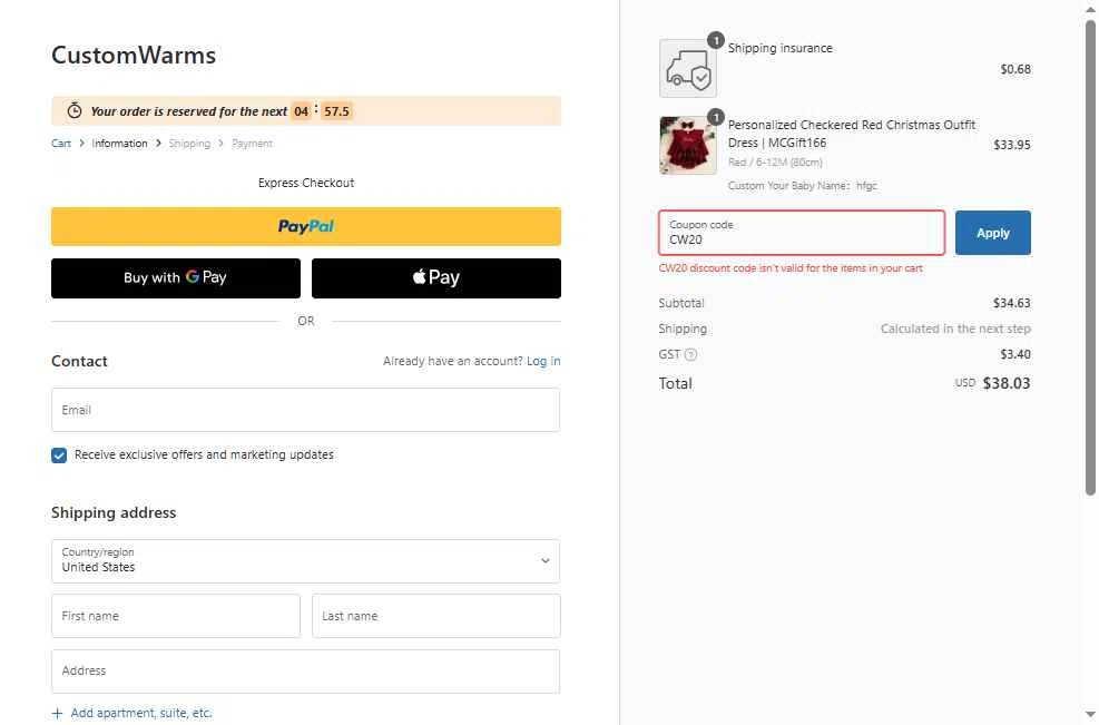 Customwarms checkout page showing Customwarms coupon code box | Screenshot taken by SimplyCodes community member on Nov 16, 2025