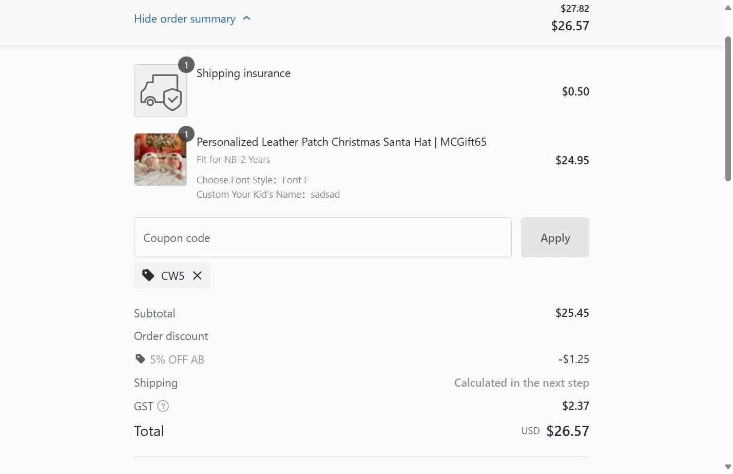 Customwarms checkout page showing Customwarms coupon code box | Screenshot taken by SimplyCodes community member on Aug 31, 2025
