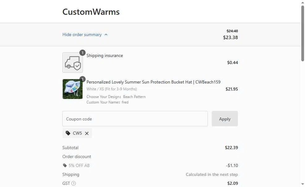 Customwarms checkout page showing Customwarms coupon code box | Screenshot taken by SimplyCodes community member on Jul 4, 2025