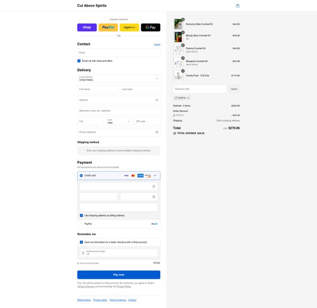 Cut Above Spirits checkout page showing Cut Above Spirits promo code box | Screenshot taken by SimplyCodes community member on Sep 2, 2025