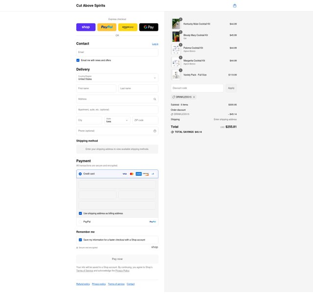 Cut Above Spirits checkout page showing Cut Above Spirits promo code box | Screenshot taken by SimplyCodes community member on Sep 7, 2025