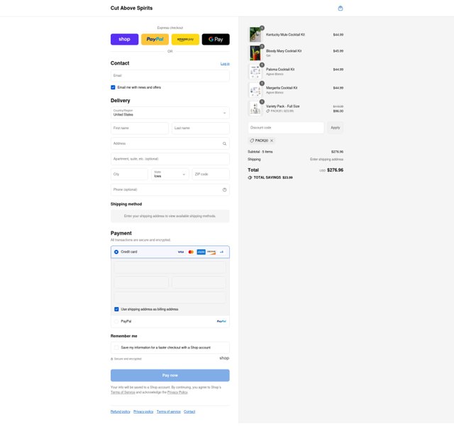 Cut Above Spirits checkout page showing Cut Above Spirits promo code box | Screenshot taken by SimplyCodes community member on Sep 7, 2025