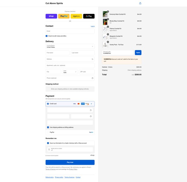 Cut Above Spirits checkout page showing Cut Above Spirits promo code box | Screenshot taken by SimplyCodes community member on Sep 7, 2025