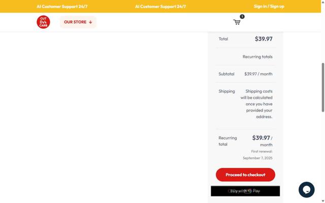 Cut Da Carb checkout page showing Cut Da Carb coupon code box | Screenshot taken by SimplyCodes community member on Aug 7, 2025