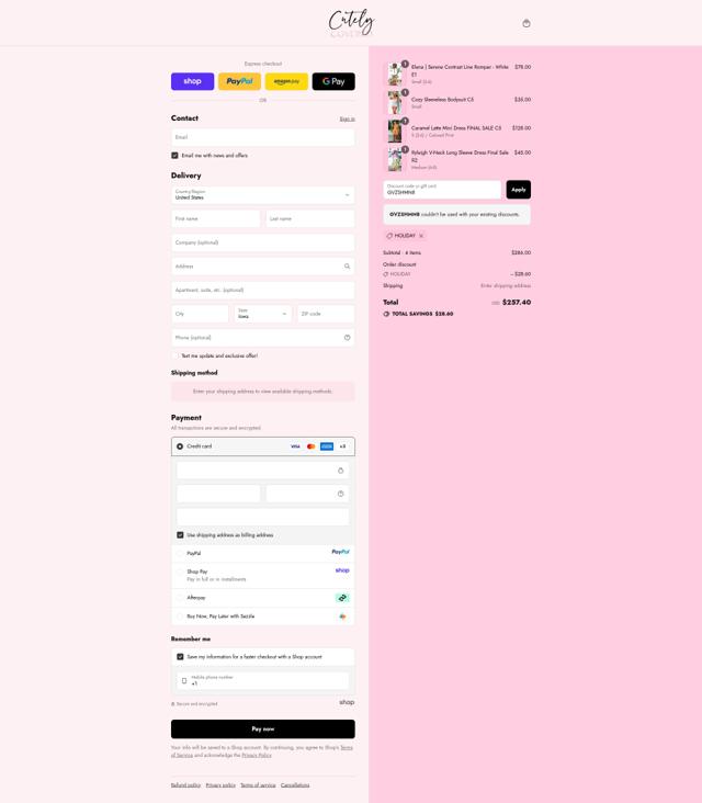 Cutely Covered checkout page showing Cutely Covered discount code box | Screenshot taken by SimplyCodes community member on Sep 9, 2025