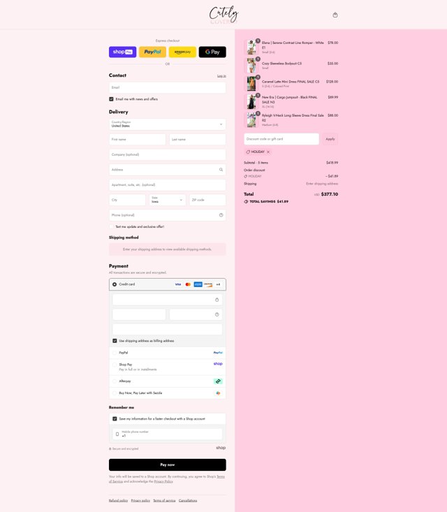 Cutely Covered checkout page showing Cutely Covered discount code box | Screenshot taken by SimplyCodes community member on Aug 24, 2025
