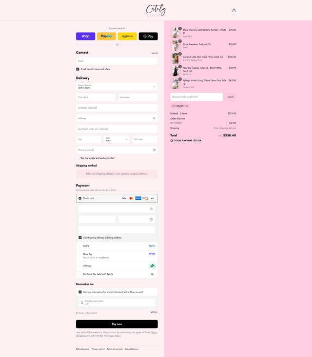 Cutely Covered checkout page showing Cutely Covered discount code box | Screenshot taken by SimplyCodes community member on Sep 5, 2025