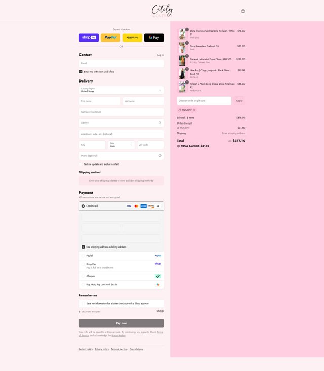 Cutely Covered checkout page showing Cutely Covered discount code box | Screenshot taken by SimplyCodes community member on Aug 28, 2025
