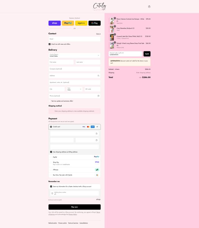 Cutely Covered checkout page showing Cutely Covered discount code box | Screenshot taken by SimplyCodes community member on Sep 13, 2025